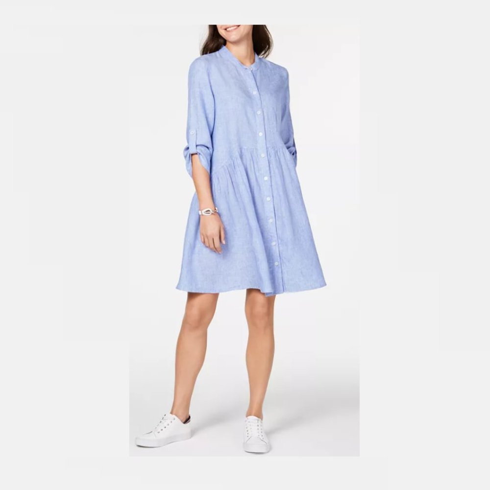 Tommy Hilfiger Linen Roll-Tab Shirtdress